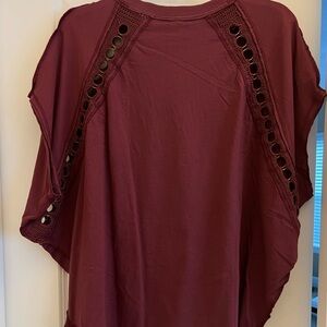 Free People Burgundy Top with Eyelet Details
